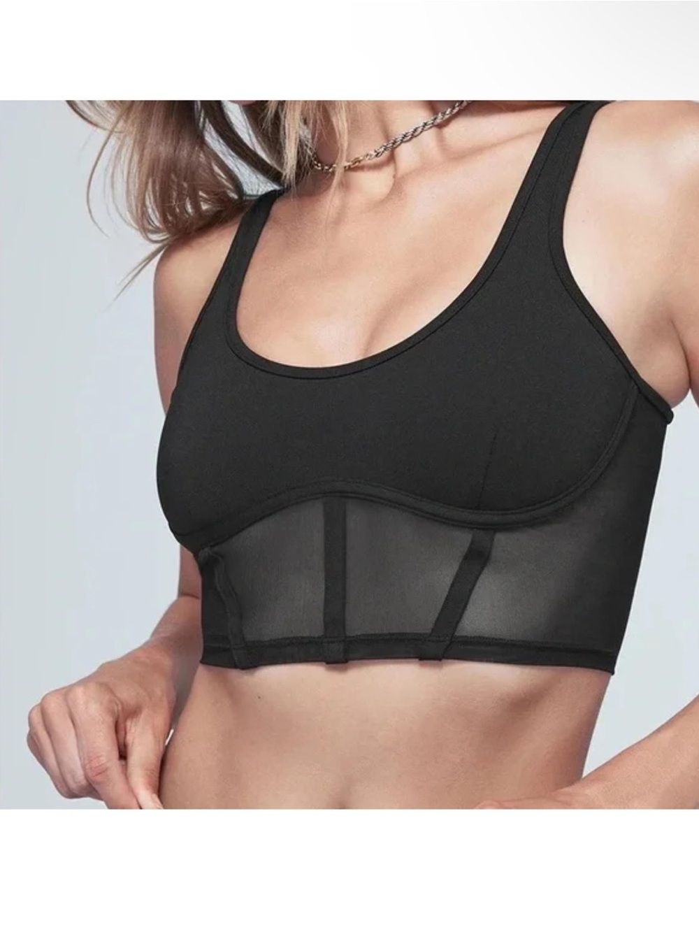 Alo Yoga Airbrush Mesh Corset Tank M in Black MSRP:$88 Worn Once Only like new